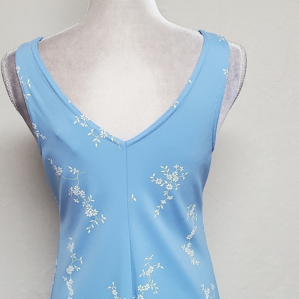 90s Vintage Zanoni by Jalate Sky Blue White Floral Print Mini Sheath Dress M USA - Picture 11 of 15
